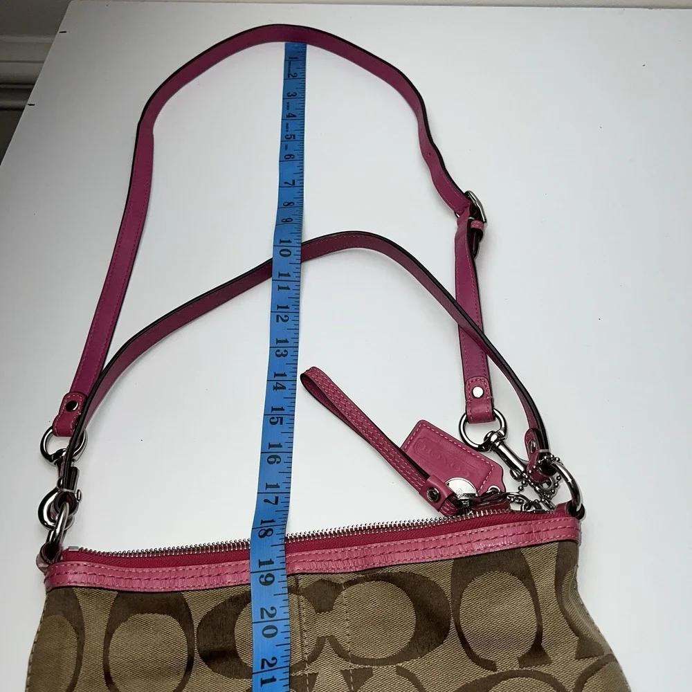 Coach Pink Beige Tan Signature Stripe Convertible Shoulder Bag